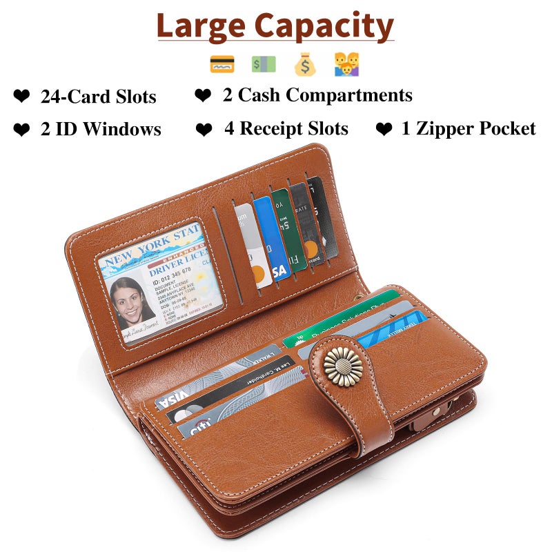 SENDEFN Wallets for Women Leather Credit Card Holder with RFID Blocking Large Capacity Wristlet - Image 2