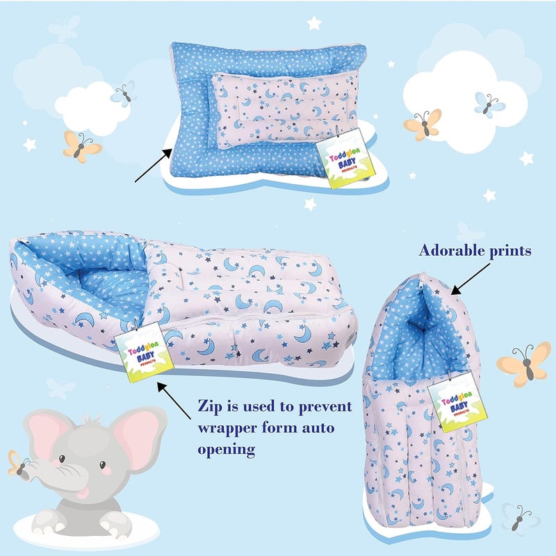 Toddylon Flat Bed Baby Bed New Born Baby Bedding Set Mattress | Carry Bag | Mosquito Net | Cotton | Baby Bed | Infants | Essentials (0-6 Months) (2PCS Set) - Image 3