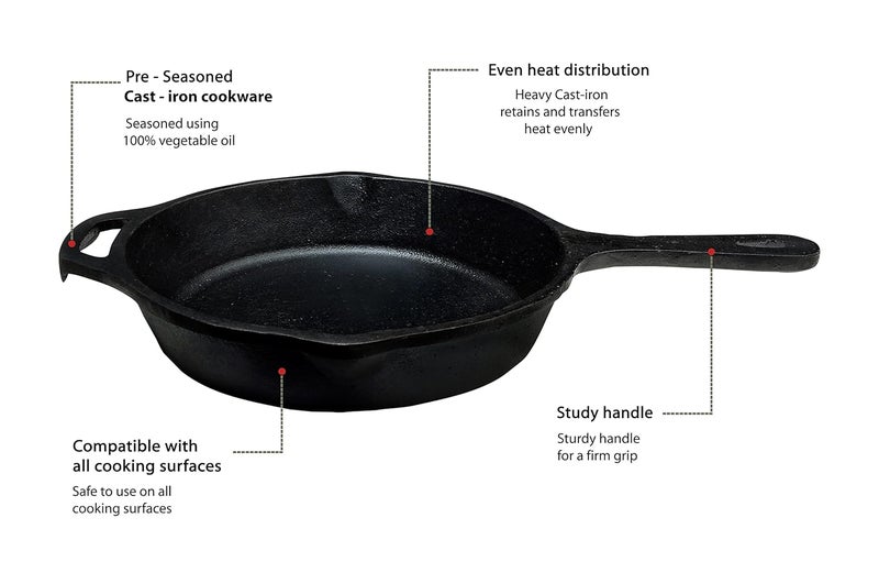 COOKBEAT مقلاة حديد زهر مسبقة التتبيل 8 بوصات سوداء متوافقة مع موقد الغاز والموقد الكهربائي والفرن الحثي والسيراميك أو فوق نار مفتوحة - Image 2