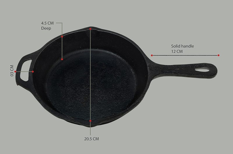 COOKBEAT مقلاة حديد زهر مسبقة التتبيل 8 بوصات سوداء متوافقة مع موقد الغاز والموقد الكهربائي والفرن الحثي والسيراميك أو فوق نار مفتوحة - Image 4
