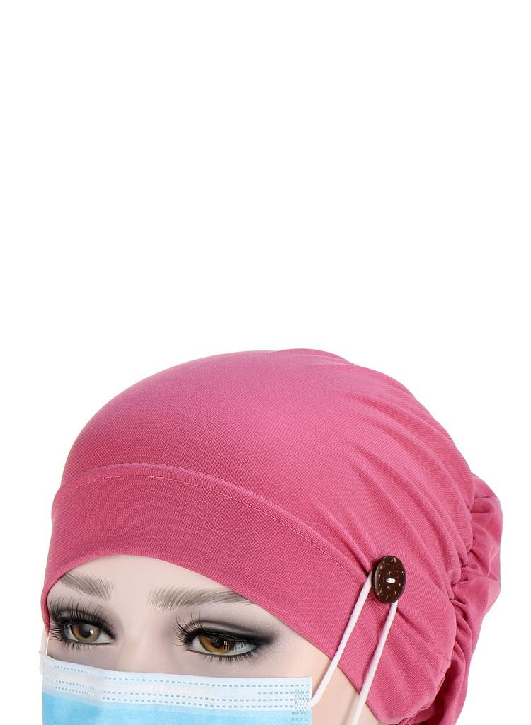Loquat Solid Button Pullover Cap Dark Pink  - Image 3