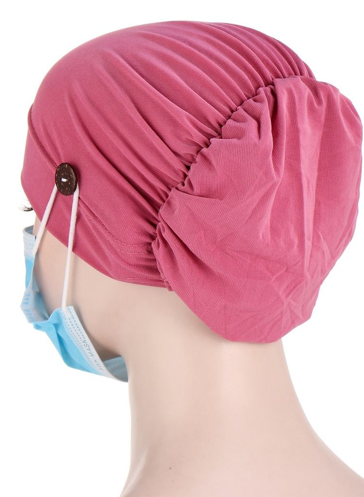 Loquat Solid Button Pullover Cap Dark Pink  - Image 2