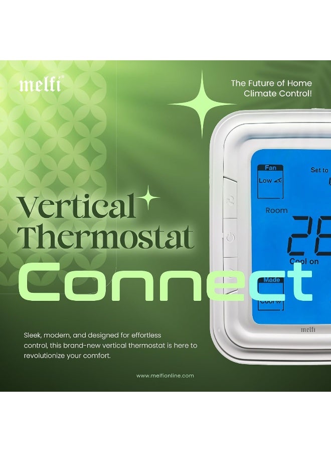 Melfi Home Digital Air Condition Manual Fcu Ac Thermostats With R Sense, 2 Pipe Heat/Cool Manual Or Auto 3-Speed Fan Control | Suitable For Chiller/Compressor Hvac System 230V Ac (Vertical Blue) - Image 4