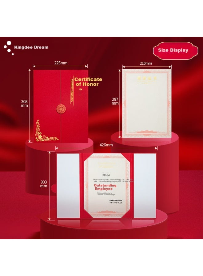 Kingdee Single 12K Honor Certificate Tri-Fold Page Design Exquisite Gold Foil Red Award Certificate Commendation Office Stationery - Image 3
