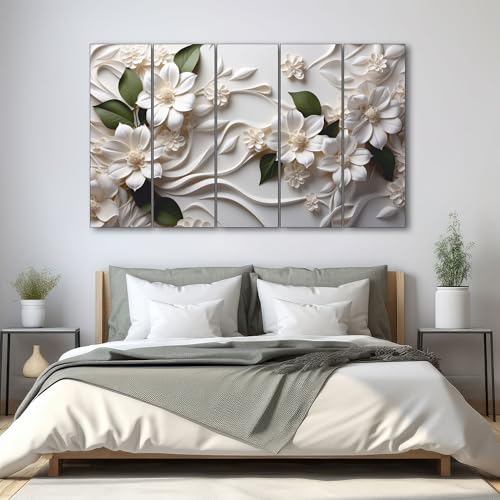 The Castle Decor-white flower painting with frame 5 Big Size (27x48) Multiple Frames Wall Art Painting for living room,Bedroom,Drawing room,Hotels-Wooden Framed-Digital Painting - Image 3