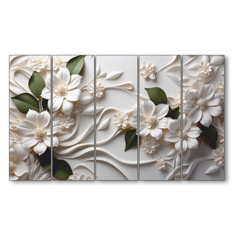 The Castle Decor-white flower painting with frame 5 Big Size (27x48) Multiple Frames Wall Art Painting for living room,Bedroom,Drawing room,Hotels-Wooden Framed-Digital Painting - Image 4