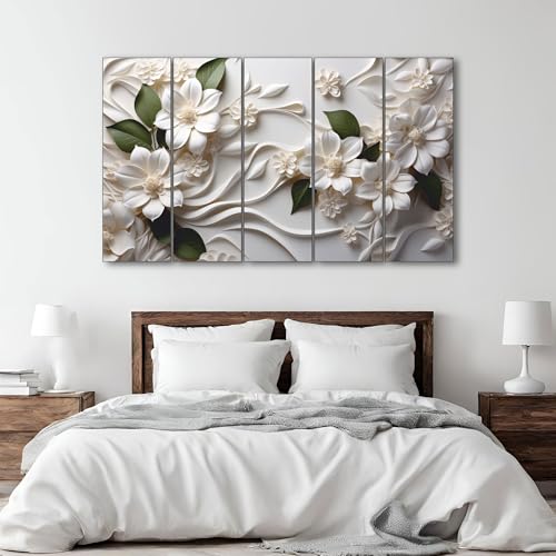 The Castle Decor-white flower painting with frame 5 Big Size (27x48) Multiple Frames Wall Art Painting for living room,Bedroom,Drawing room,Hotels-Wooden Framed-Digital Painting - Image 1