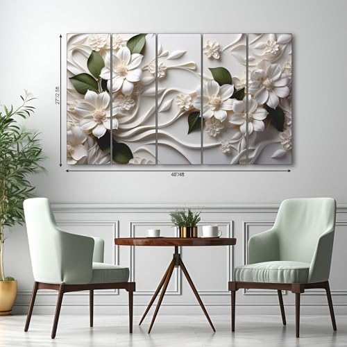 The Castle Decor-white flower painting with frame 5 Big Size (27x48) Multiple Frames Wall Art Painting for living room,Bedroom,Drawing room,Hotels-Wooden Framed-Digital Painting - Image 2