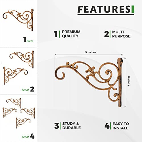 Sharpex Wall Mounted Metal Bracket | Decorative Wall Hook Plant Hanger for Hanging Pots, Bird Feeders, Flower Baskets, Planters, Lanterns, Lamps, and Wind Chimes for Indoor/Outdoor Use (Gold, 4 Pc) - Image 2