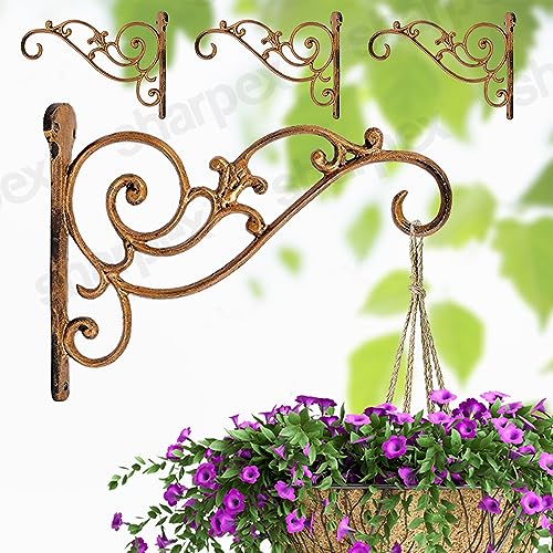 Sharpex Wall Mounted Metal Bracket | Decorative Wall Hook Plant Hanger for Hanging Pots, Bird Feeders, Flower Baskets, Planters, Lanterns, Lamps, and Wind Chimes for Indoor/Outdoor Use (Gold, 4 Pc) - Image 1