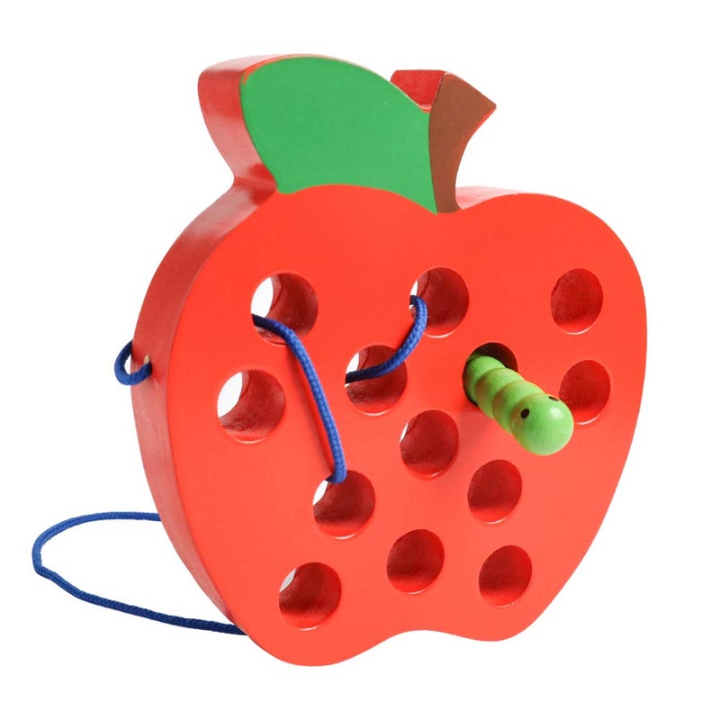JCREN Wooden Lacing Apple Threading Toys Wood Lace Block Puzzle Shape Travel Game Toys Early Learning Fine Motor Skills Educational Gift for 3 4 5 Years Old Toddlers Baby Kids Boys - Image 1