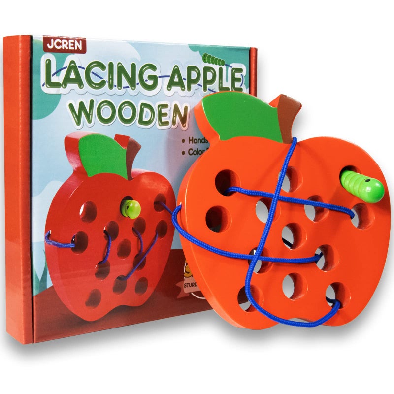 JCREN Wooden Lacing Apple Threading Toys Wood Lace Block Puzzle Shape Travel Game Toys Early Learning Fine Motor Skills Educational Gift for 3 4 5 Years Old Toddlers Baby Kids Boys - Image 3