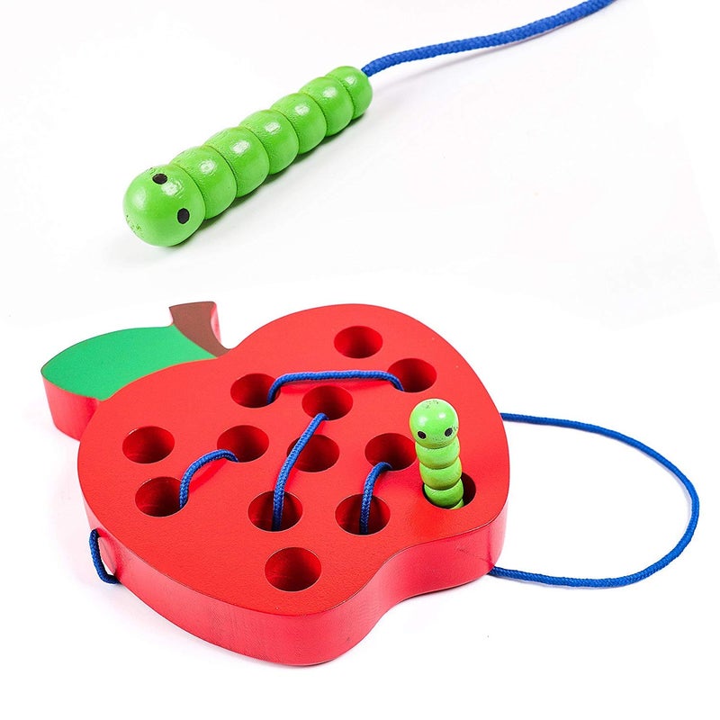 JCREN Wooden Lacing Apple Threading Toys Wood Lace Block Puzzle Shape Travel Game Toys Early Learning Fine Motor Skills Educational Gift for 3 4 5 Years Old Toddlers Baby Kids Boys - Image 4