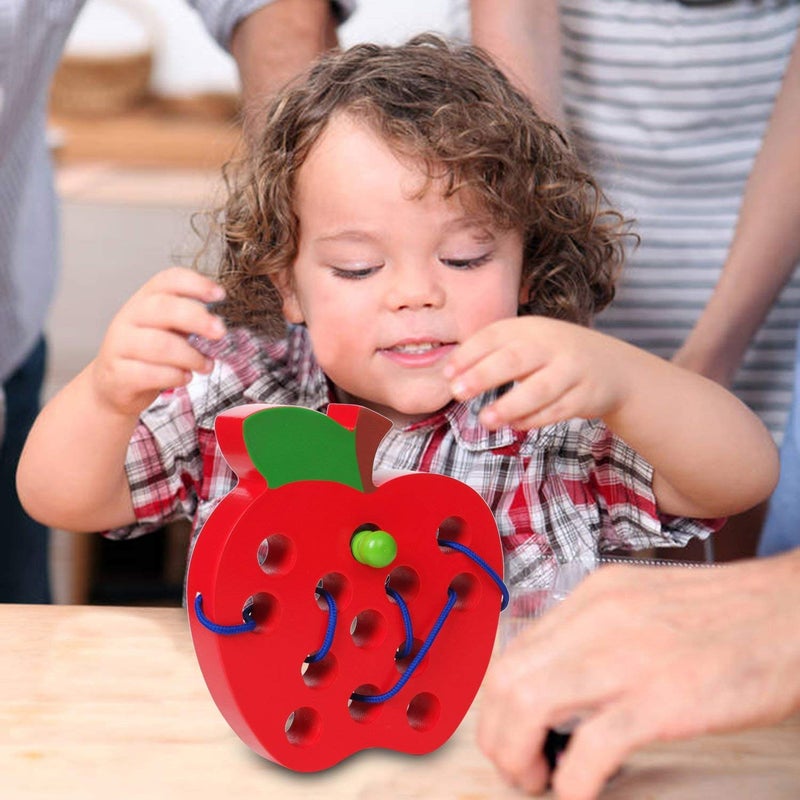 JCREN Wooden Lacing Apple Threading Toys Wood Lace Block Puzzle Shape Travel Game Toys Early Learning Fine Motor Skills Educational Gift for 3 4 5 Years Old Toddlers Baby Kids Boys - Image 5