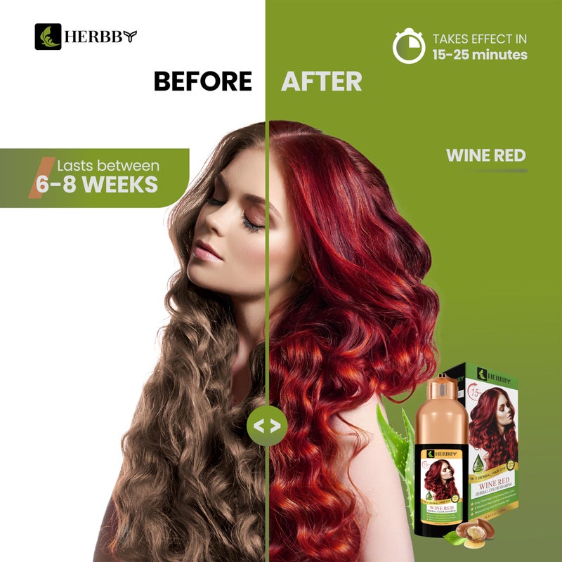 HERBBY Hair Color Shampoo for Gray Hair Coverage&Color Transform with 9 Herbal Extracts â€“Long Lasting(6-8 Weeks),Shiny,Evenly Colored,Instant Hair Dye Shampoo&Conditioner, 500 Ml (WINE RED COLOR) - Image 2