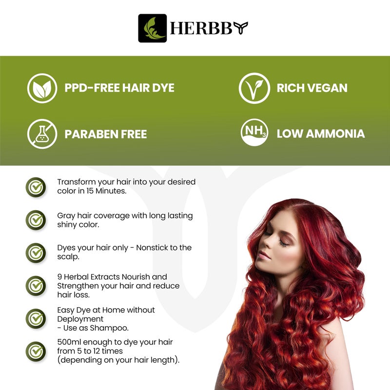 HERBBY Hair Color Shampoo for Gray Hair Coverage&Color Transform with 9 Herbal Extracts â€“Long Lasting(6-8 Weeks),Shiny,Evenly Colored,Instant Hair Dye Shampoo&Conditioner, 500 Ml (WINE RED COLOR) - Image 3