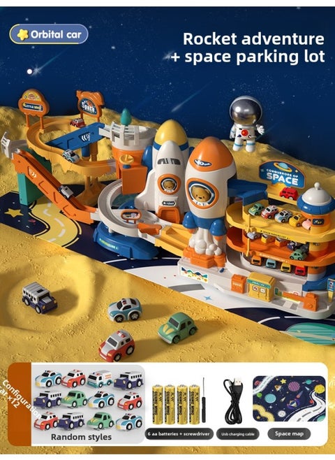 Space Rail Car To Break Through The Big Adventure Car Building Parking Small Train Children's Toy Boy 3 Years Old 4 Puzzle-Color:Gift Box -  12 Cars + Map - Three Modes  - Lifetime Warranty