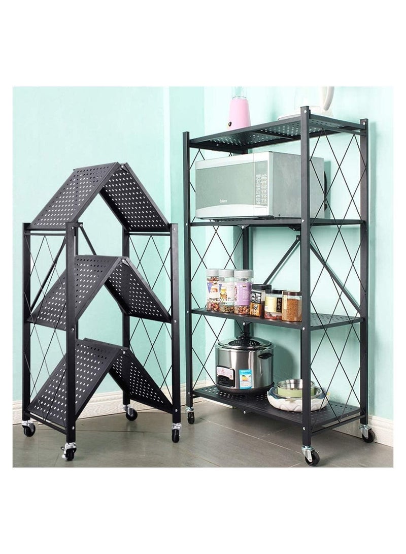 DubaiGallery Multi-Shelf Collapsible Storage Shelves for Home Garage Kitchen Cabinet, Metal Wire, 4-Inch Folding Organizer Rack on Wheels, Metal Organizer Wire Rack, Black/White (4 Shelves (Black)) - Image 2