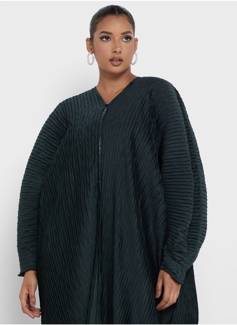 hayas closet - V-Neck Pleated Abaya - Image 1