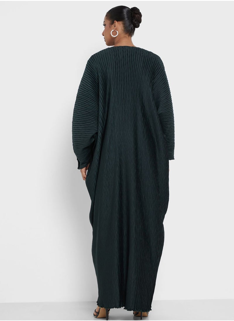 hayas closet - V-Neck Pleated Abaya - Image 1
