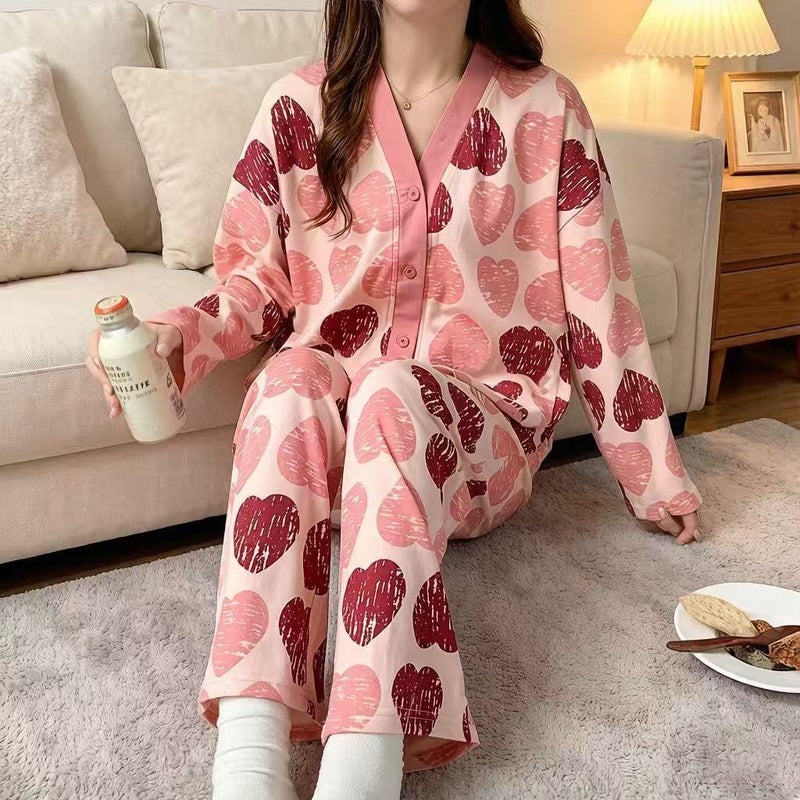 Trendy New Cardigan Pajama Set with Long Sleeves and Long Pants, Suitable for Spring and Autumn, Comfortable and Breathable, Can Be Worn Outside, Sweet and Girly - Image 2