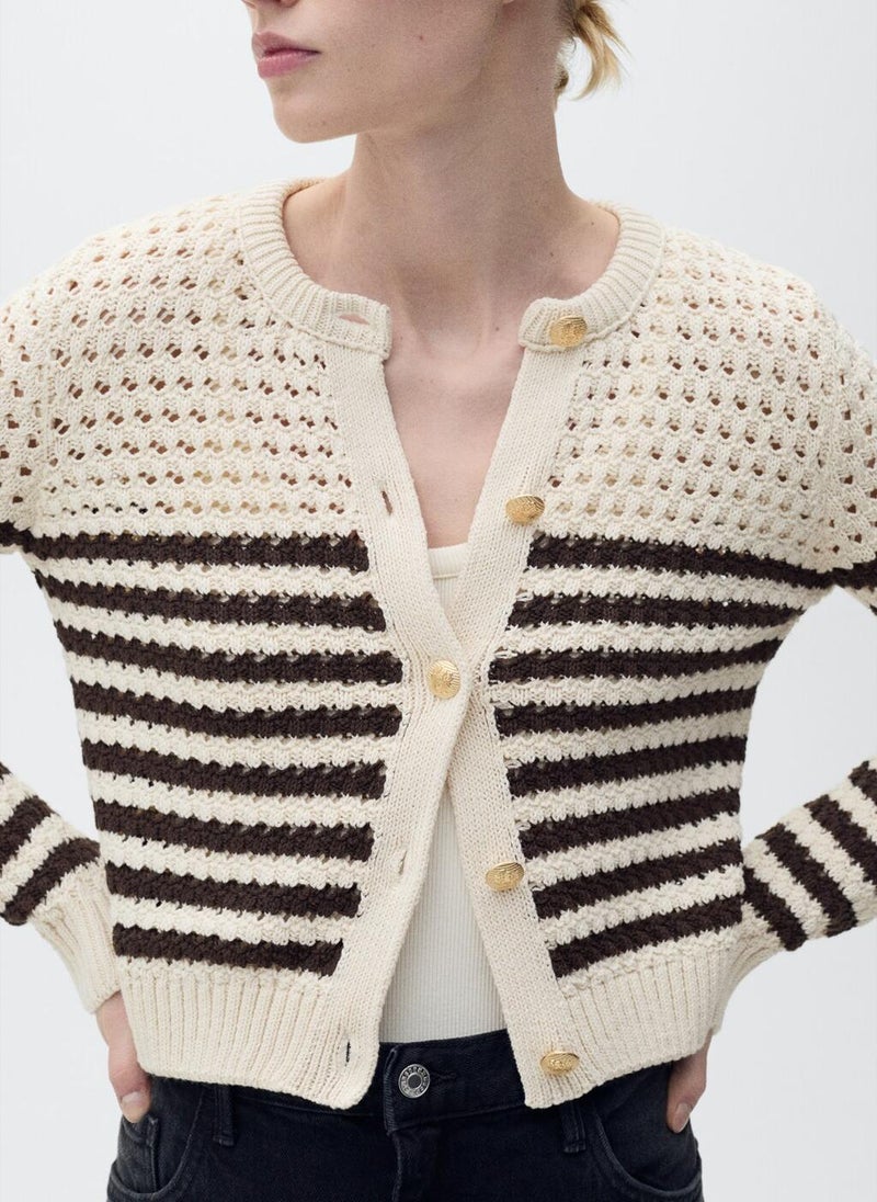 MANGO Striped Openwork Knitted Cardigan  - Image 5