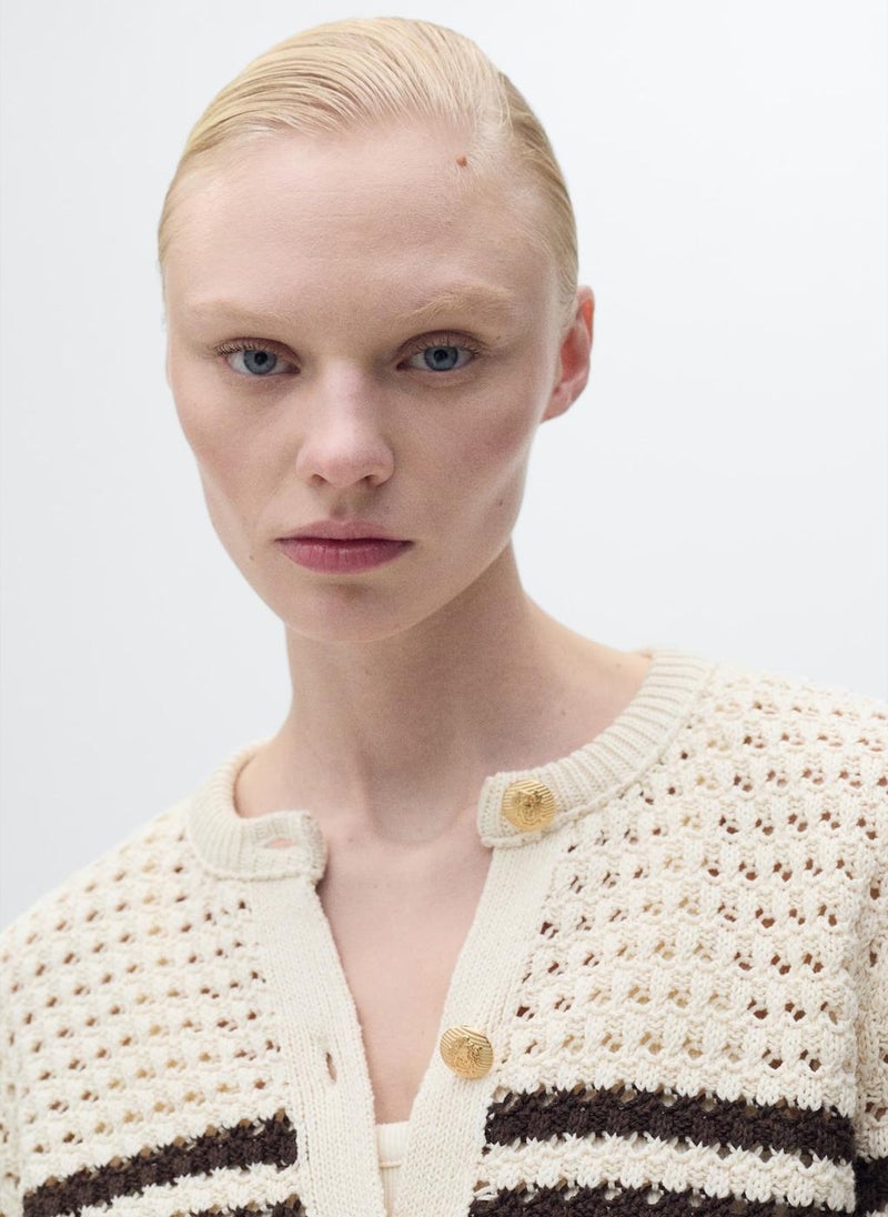 MANGO Striped Openwork Knitted Cardigan  - Image 4