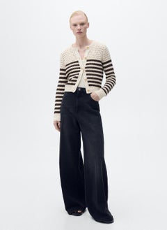 MANGO Striped Openwork Knitted Cardigan  - Image 1