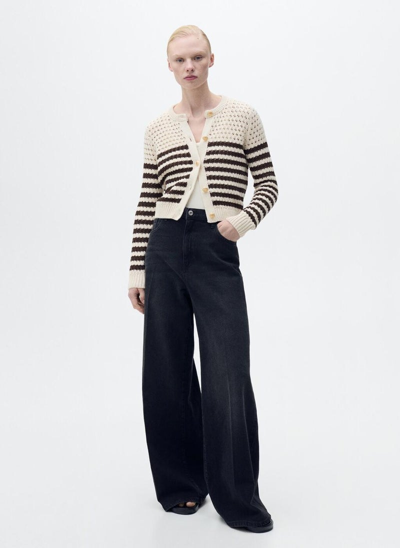 MANGO Striped Openwork Knitted Cardigan  - Image 1