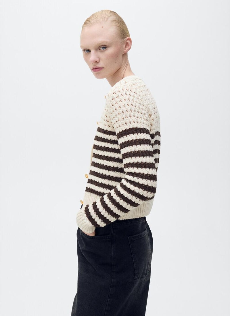 MANGO Striped Openwork Knitted Cardigan  - Image 3