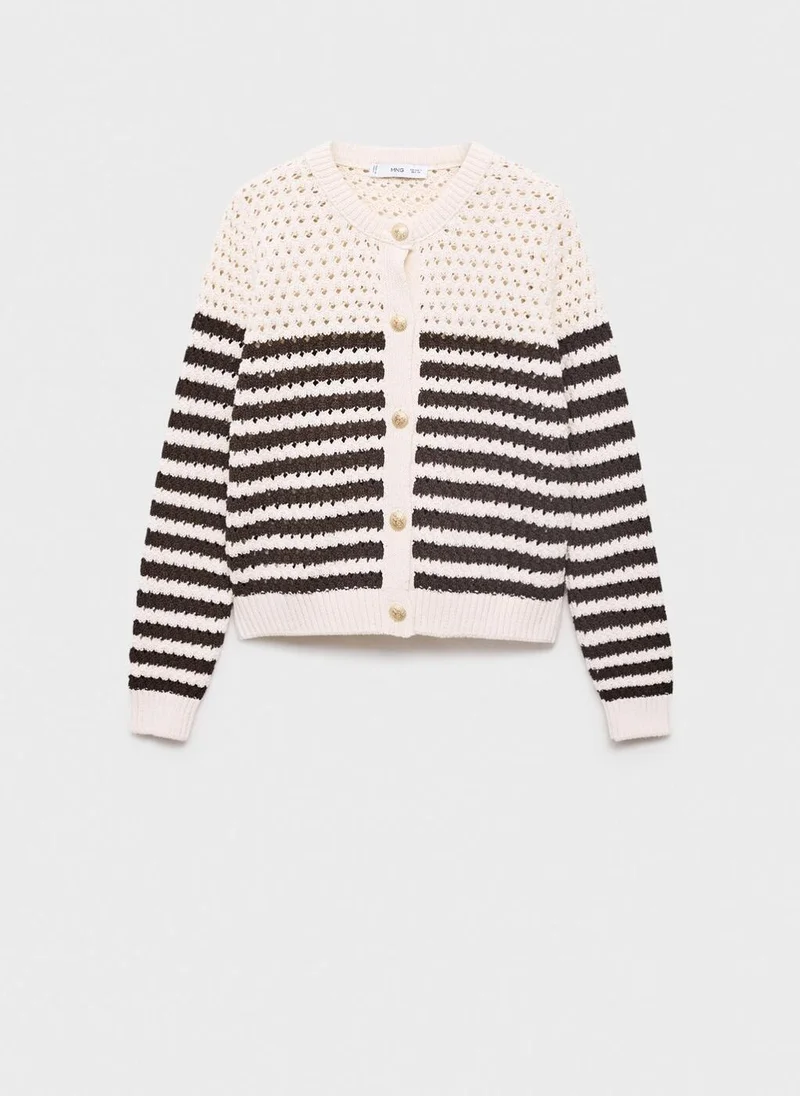 MANGO Striped Openwork Knitted Cardigan