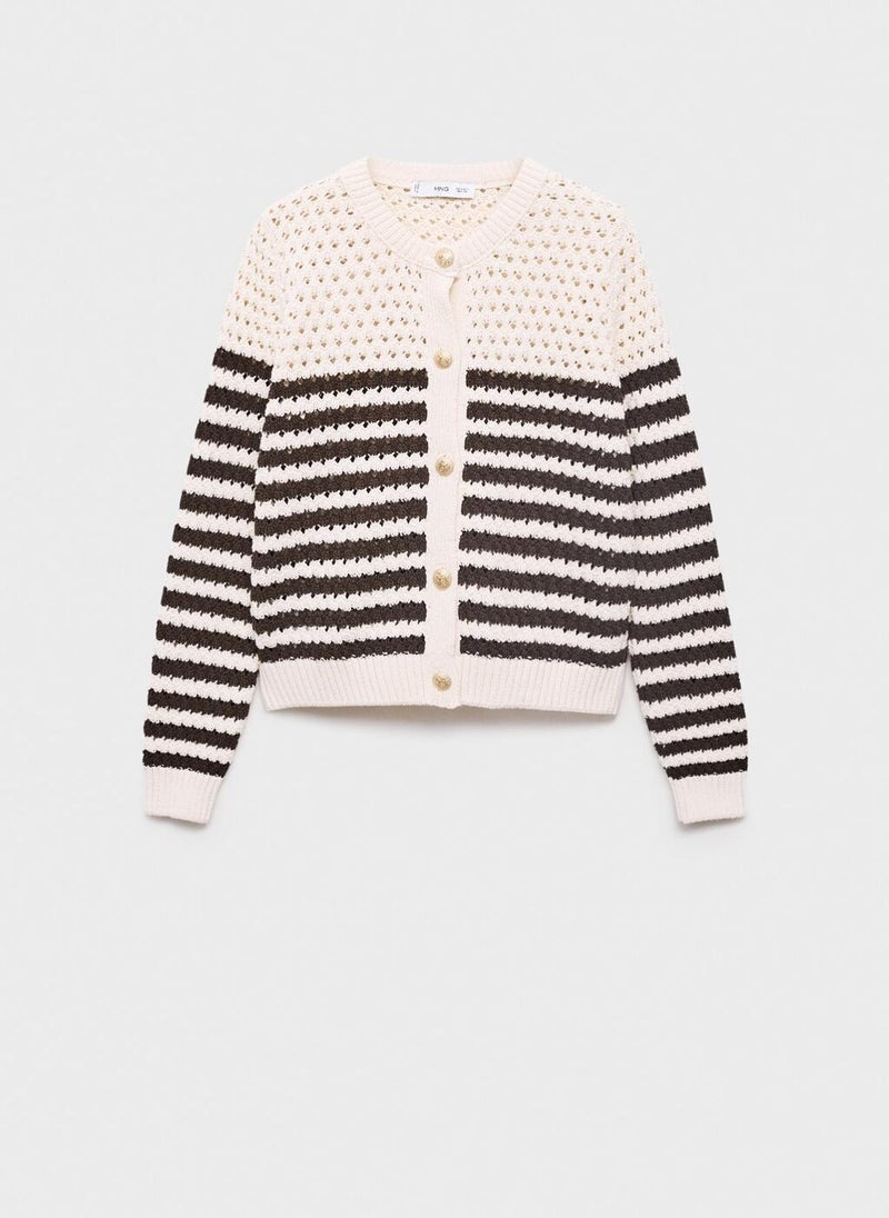 MANGO - Striped Openwork Knitted Cardigan - Image 1