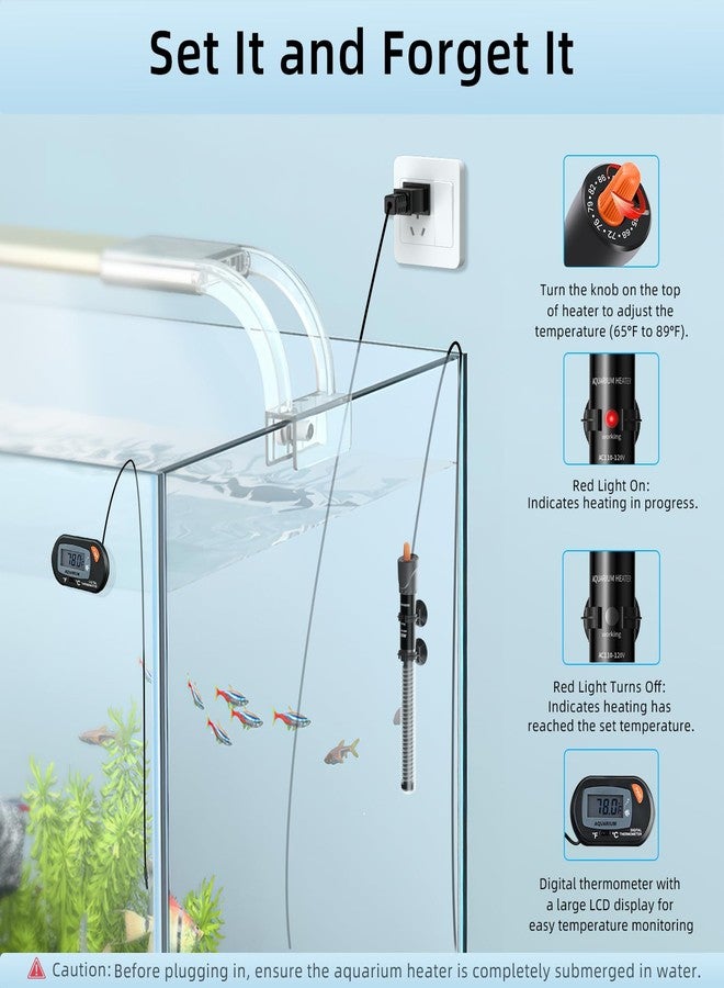 HiTauing Aquarium Heater 25W/50W/100W/200W/300W, Adjustable Knob Fish Tank Heater with Digital Thermometer, Submersible Betta/Turtle Tank Heater for Freshwater and Saltwater Tanks - Image 4