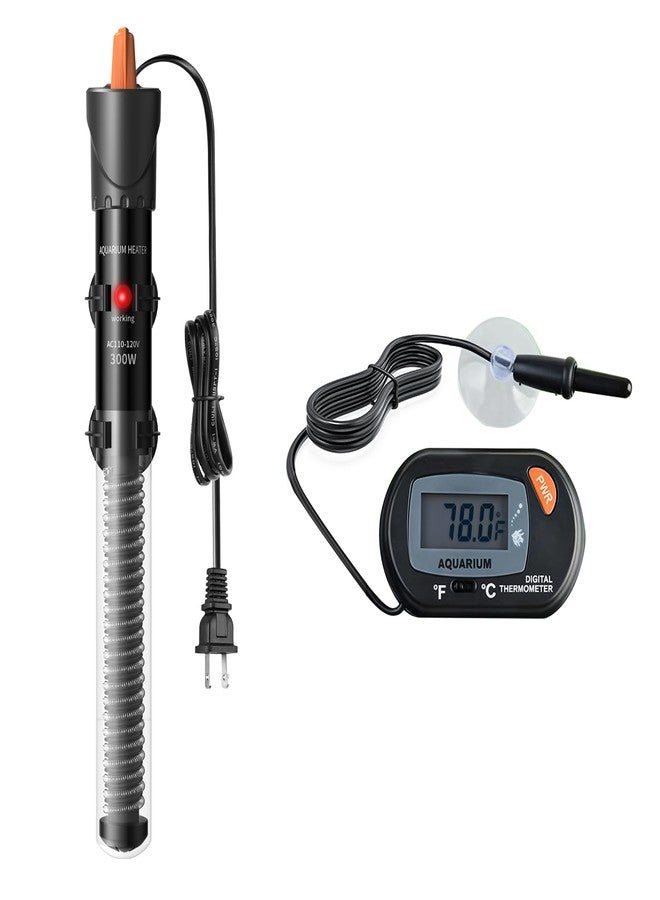 HiTauing Aquarium Heater 25W/50W/100W/200W/300W, Adjustable Knob Fish Tank Heater with Digital Thermometer, Submersible Betta/Turtle Tank Heater for Freshwater and Saltwater Tanks - Image 1