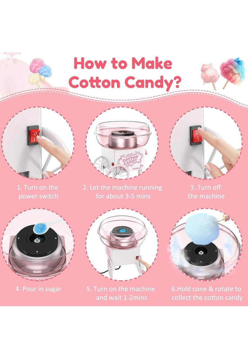 Cotton Candy Machine, Mini Cotton Candy Maker Machine for Kids with Sugar Scoop, Easy & Safe to Use, Pink Vintage Portable Candy Floss Maker for Birthday, Home, Party Gatherings - Image 5