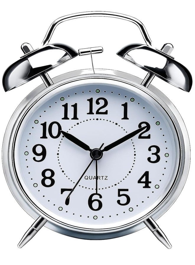 Kadio Retro Twin Bell Table Clock, Metal Frame Alarm Clock with Night Backlight, Silent Movement, High Volume for Heavy Sleeper Alarm for Home, Office, Bedroom, Living Room, Home Decor (Silver Clock) - Image 1