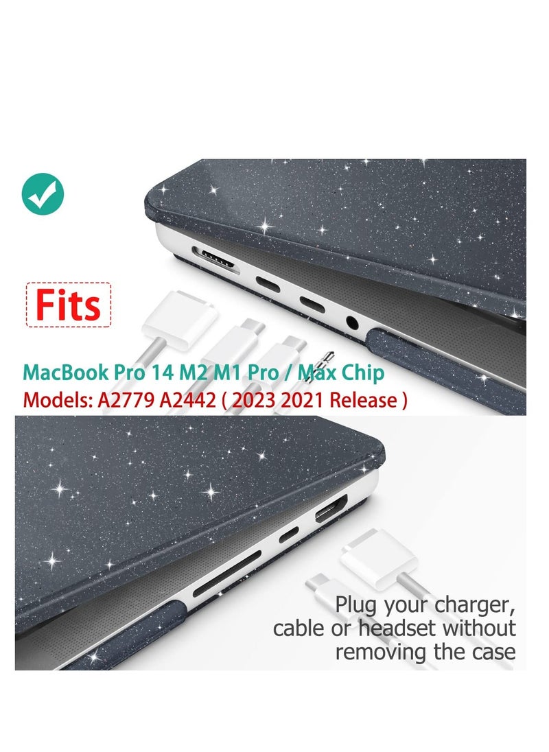 Generic Case for Macbook Pro 14 M4 M3 M2 M1 Pro/Max A3112/A3185/A3401/A2992/ A2918 /A2779 A2442, Ultra-thin Plastic Hard Shell Protective Case, Black Glitter  - Image 2