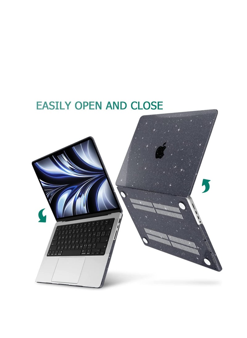 Generic Case for Macbook Pro 14 M4 M3 M2 M1 Pro/Max A3112/A3185/A3401/A2992/ A2918 /A2779 A2442, Ultra-thin Plastic Hard Shell Protective Case, Black Glitter  - Image 1