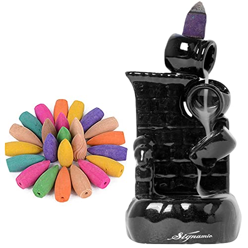 ELISBURRY® Ceramic Back Flow Incense Holder,Incense Burner with 30 Back Flow Incense Cones for -Pooja,Meditation,Prayer,Aromatherapy Ornament Home Decor-1-Pcs/30 Cones-Black color-DN-25 - Image 1