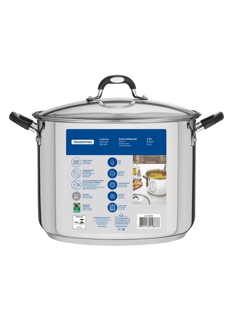 TRAMONTINA Since 1911,Made in Brazil- Solar Silicon 30cm 15.2L Stainless Steel Stock Pot with Tri Ply Bottom,  - Image 5