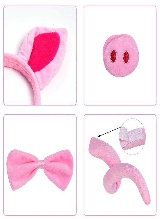 Jmkcoz 4 Pieces Pig Costume Set Pig Ears Headband Nose Tail Bow Pink Pig Fancy Dress Costume Accessories for Halloween Dress up Play Party - Image 3