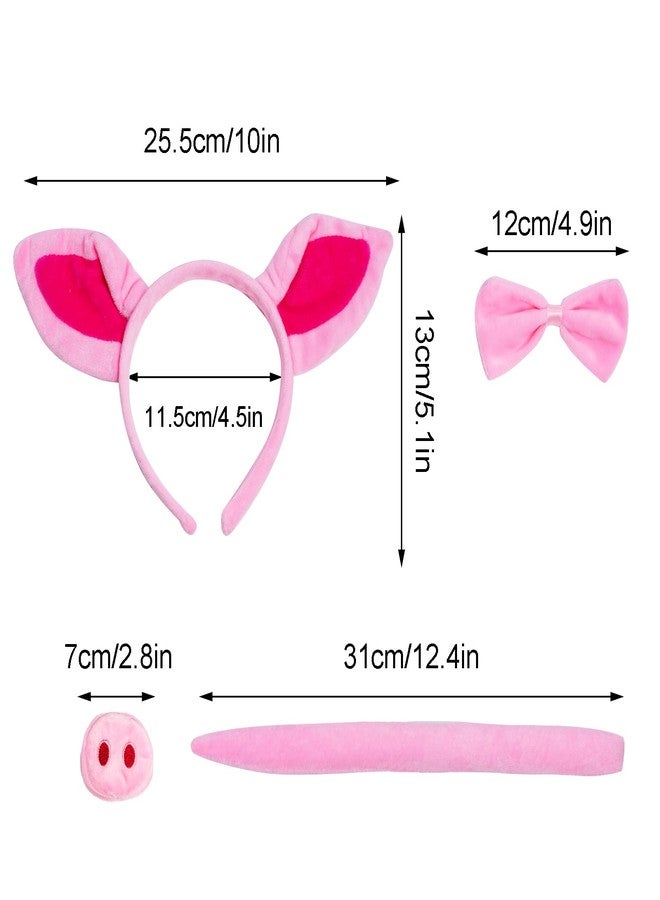Jmkcoz 4 Pieces Pig Costume Set Pig Ears Headband Nose Tail Bow Pink Pig Fancy Dress Costume Accessories for Halloween Dress up Play Party - Image 2