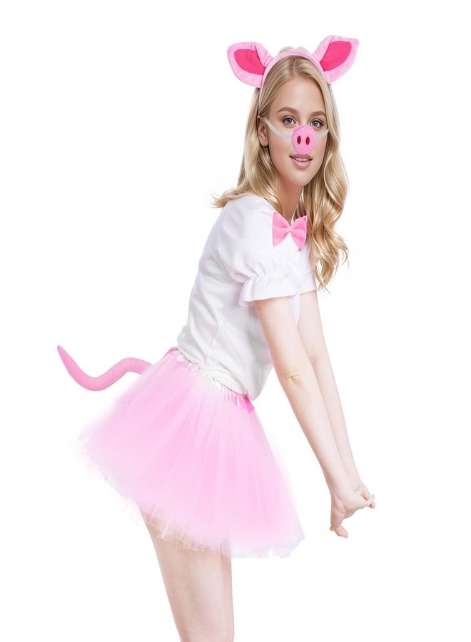 Jmkcoz 4 Pieces Pig Costume Set Pig Ears Headband Nose Tail Bow Pink Pig Fancy Dress Costume Accessories for Halloween Dress up Play Party - Image 4