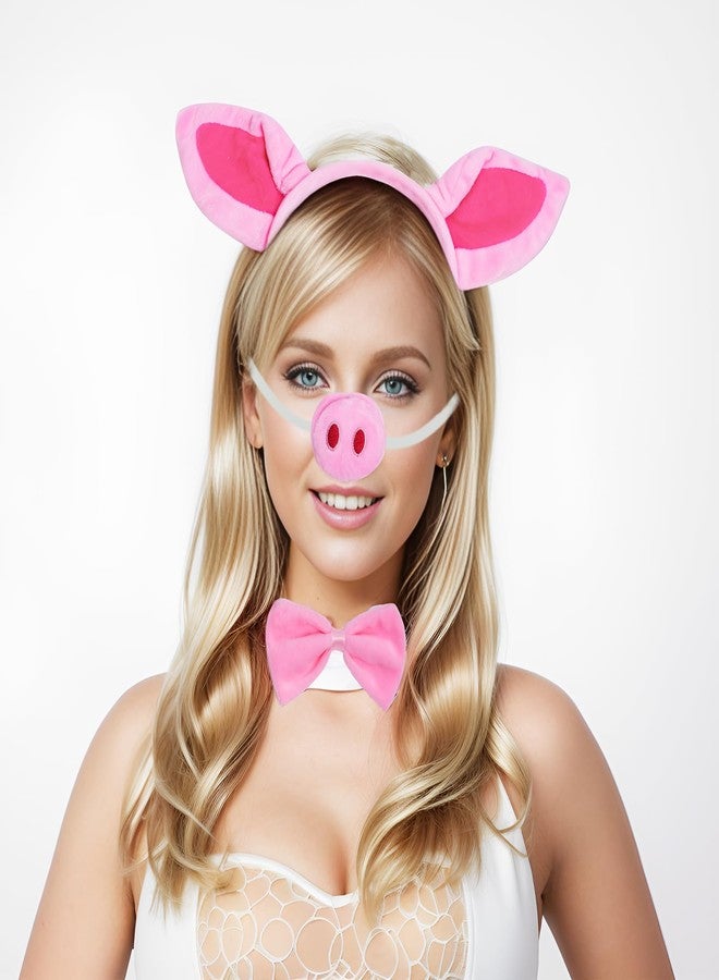 Jmkcoz 4 Pieces Pig Costume Set Pig Ears Headband Nose Tail Bow Pink Pig Fancy Dress Costume Accessories for Halloween Dress up Play Party - Image 5