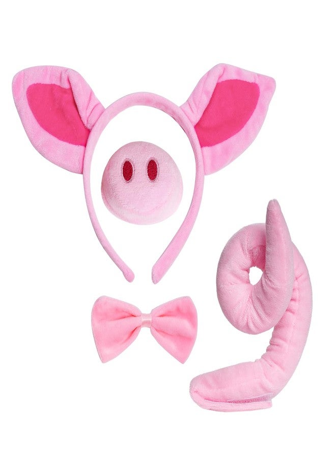 Jmkcoz 4 Pieces Pig Costume Set Pig Ears Headband Nose Tail Bow Pink Pig Fancy Dress Costume Accessories for Halloween Dress up Play Party - Image 1