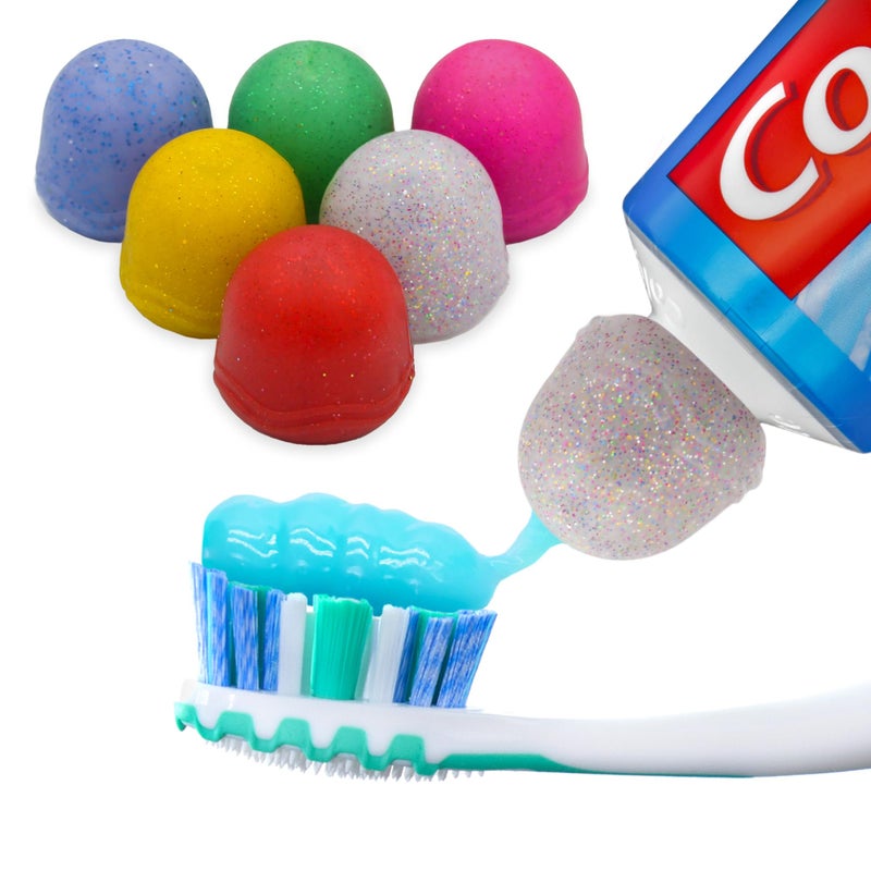 Chrome Cherry SqueezMe SelfClosing Toothpaste Caps Silicone Lid for Kids Adults No Mess Toothpaste Dispenser Easy Squeezer Cap for Tubes Bathroom Accessory Glitter Pack of 6