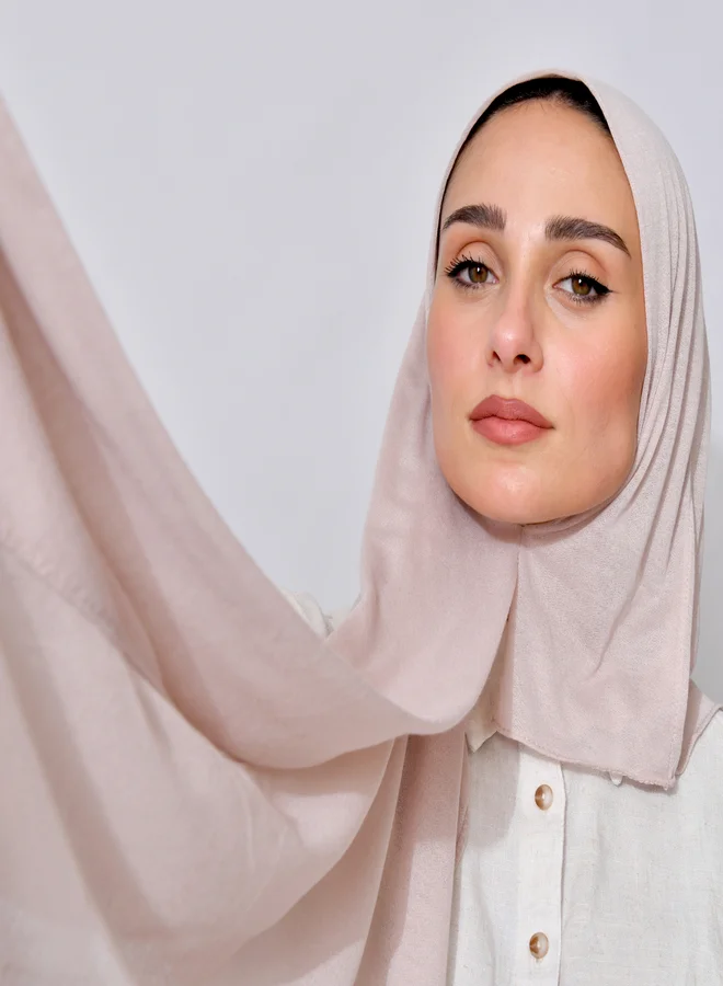 عبايات حوراء شال قطن بطول ثلاثة أرباع مبطن من الأمام بخياطة - وردي عاجي بيج خوخي