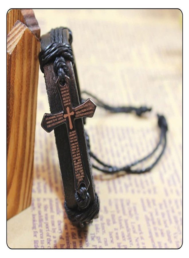 Fusamk Fashion Religious Cross Spain Lord's Prayer Bracelet Leather Rope Bracelet - Image 3