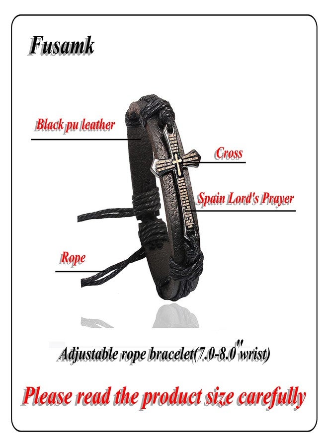 Fusamk Fashion Religious Cross Spain Lord's Prayer Bracelet Leather Rope Bracelet - Image 2