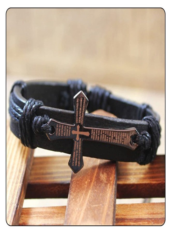 Fusamk Fashion Religious Cross Spain Lord's Prayer Bracelet Leather Rope Bracelet - Image 5